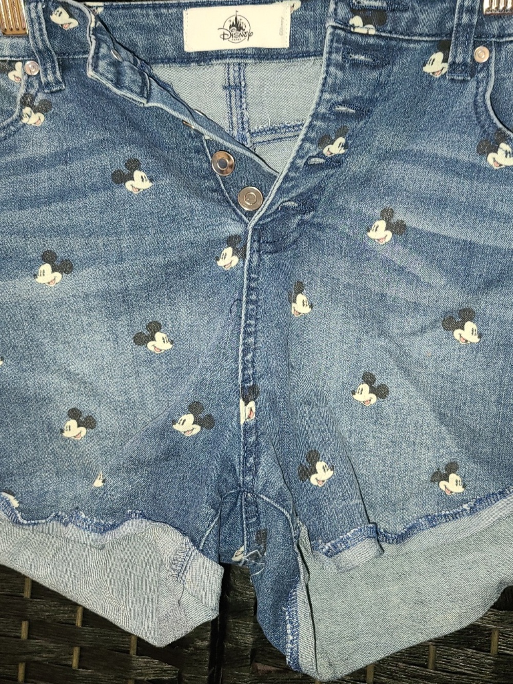 Disney branded high-waisted denim shorts